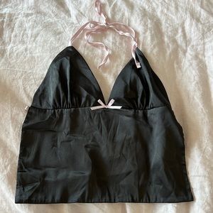 Black silk tie edikted crop top with pink bows size S